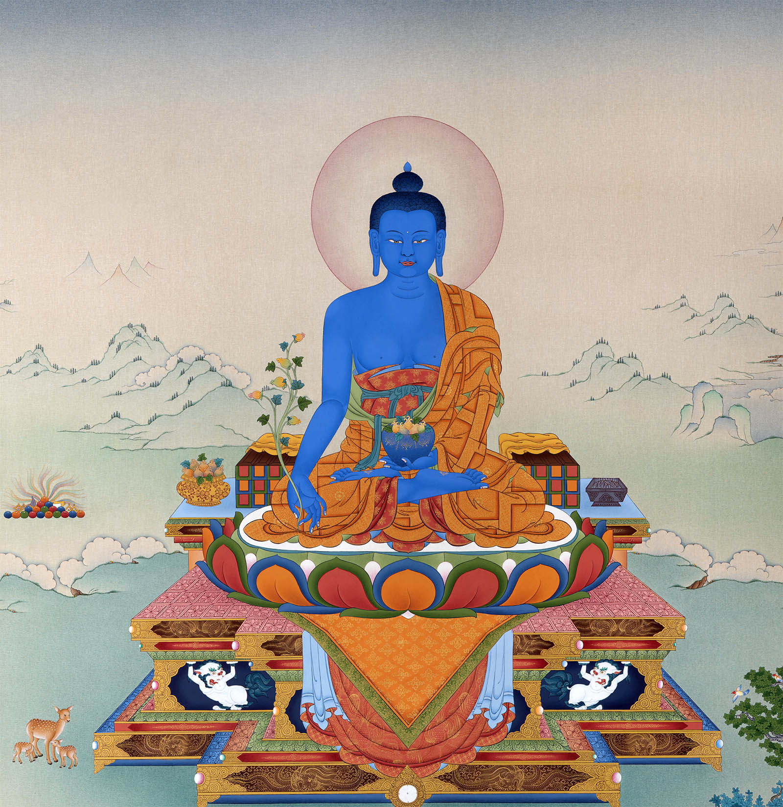 Tranh Thangka Phật Dược Sư của Phật Giáo Tây Tạng